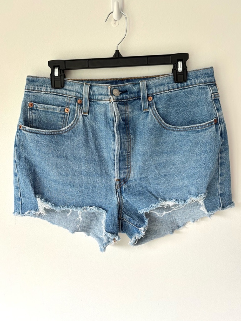 Levi’s 501 Jean Shorts Light Wash Denim Button Fly Distressed High Waist